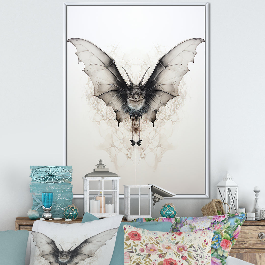 Minimalism Black And White Bat - Black Bat Wall Art
