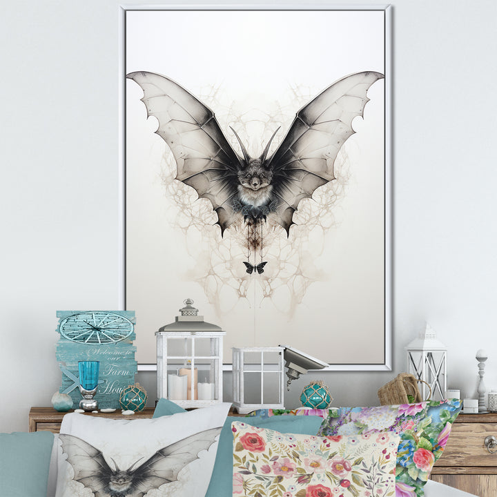 Minimalism Black And White Bat - Black Bat Wall Art