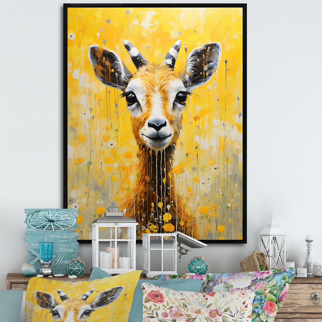 Popart Yellow Goat Portrait - Goat Large Canvas Wall Art