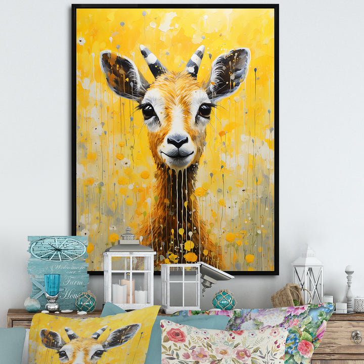 Popart Yellow Goat Portrait - Goat Large Canvas Wall Art