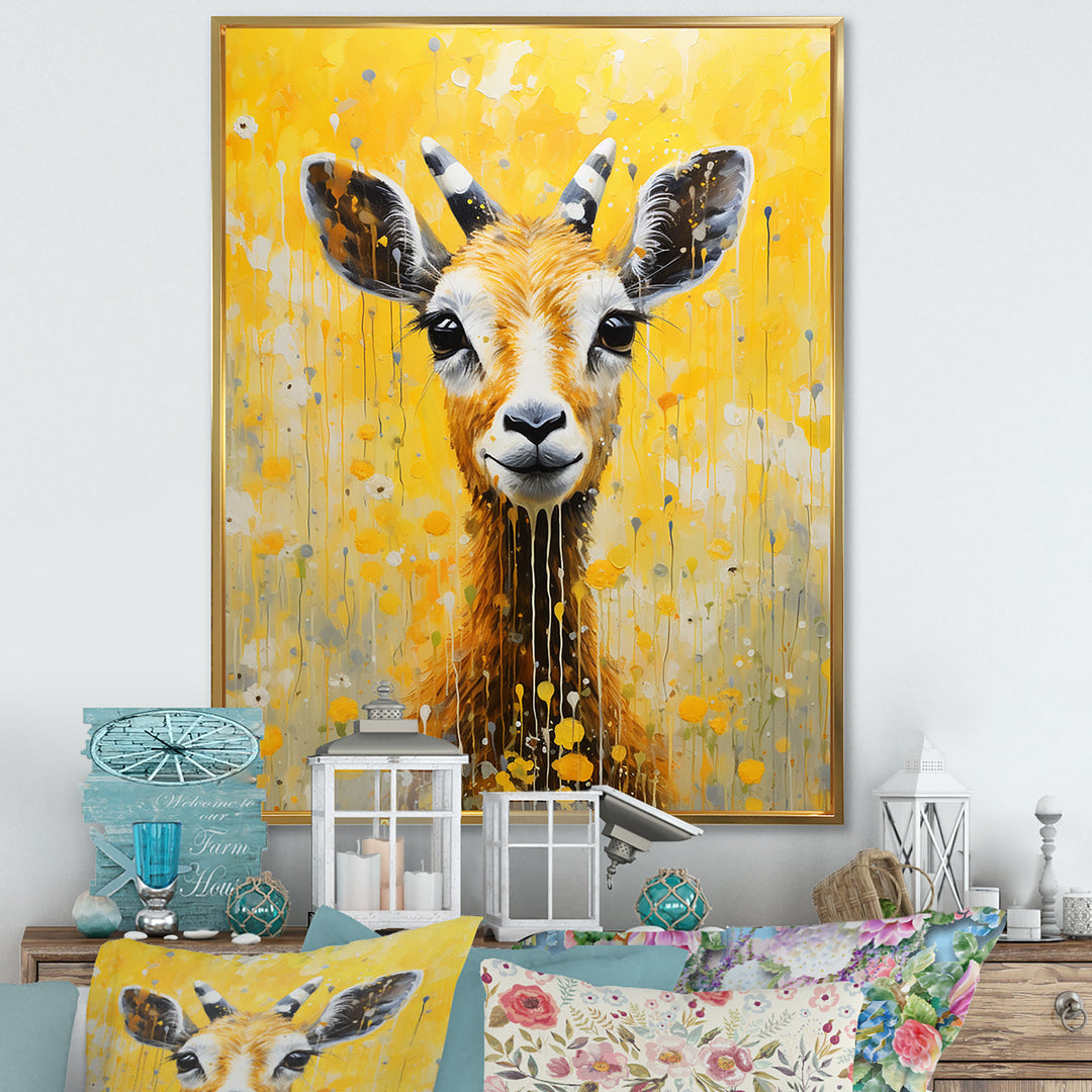 Popart Yellow Goat Portrait - Goat Large Canvas Wall Art