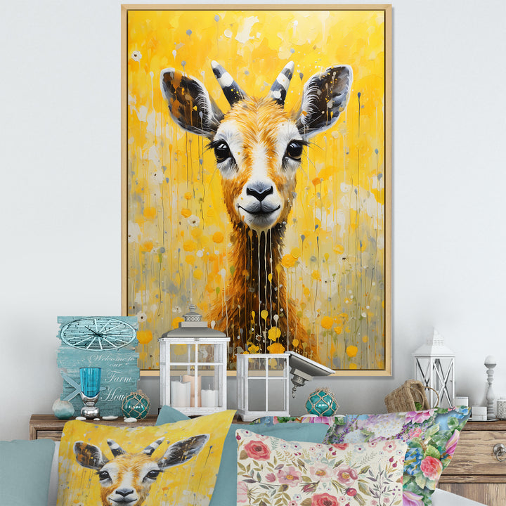 Popart Yellow Goat Portrait - Goat Large Canvas Wall Art