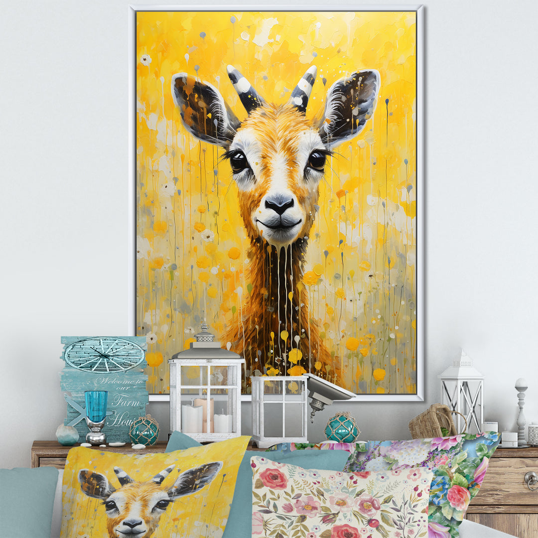 Popart Yellow Goat Portrait - Goat Large Canvas Wall Art