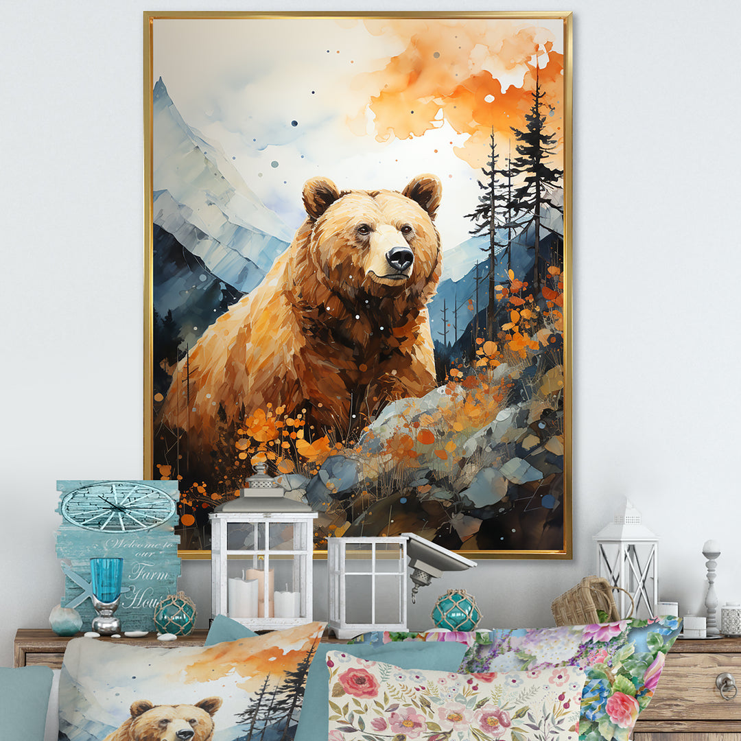 Portrait Of A Bear On Mountain Cliff - Bear Wall Art Prints