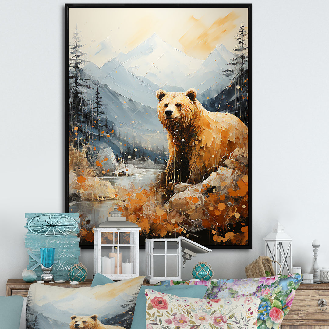 Majestic Mountain And Bear - Bear Canvas Wall Art
