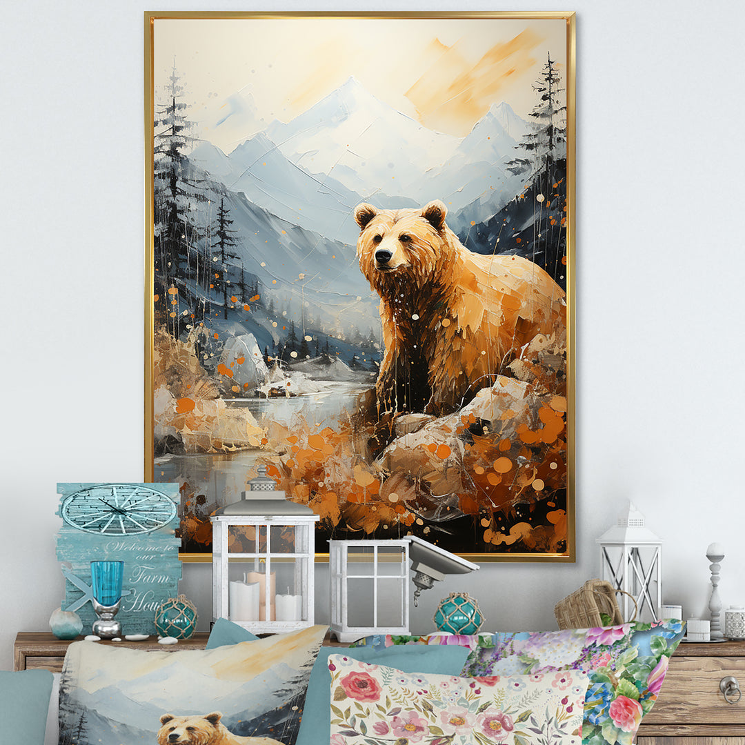Majestic Mountain And Bear - Bear Canvas Wall Art