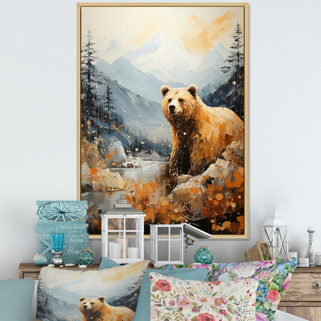 Majestic Mountain And Bear - Bear Canvas Wall Art