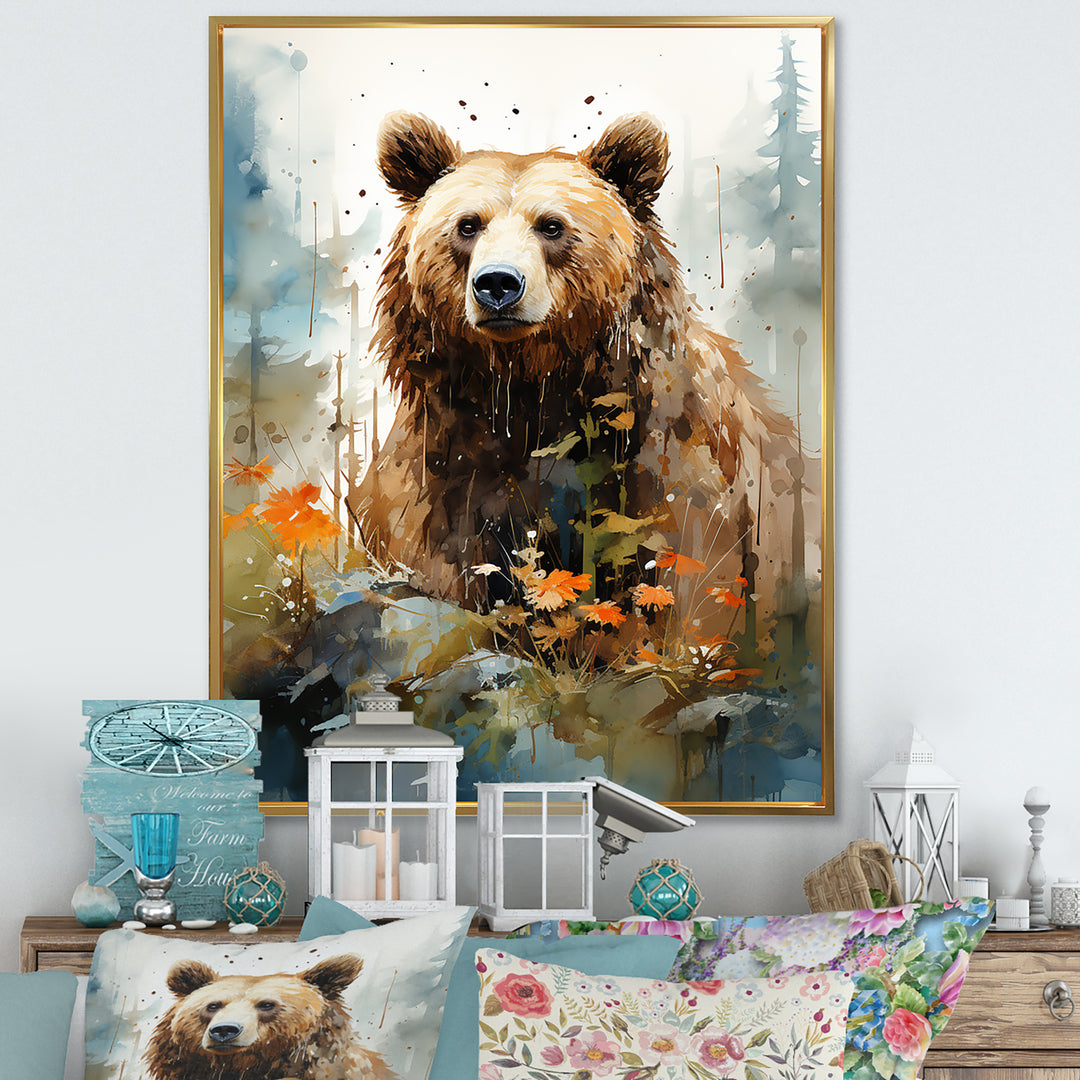 Watercolor Of Grizzly Bear In Its Haven - Bear Wall Decor