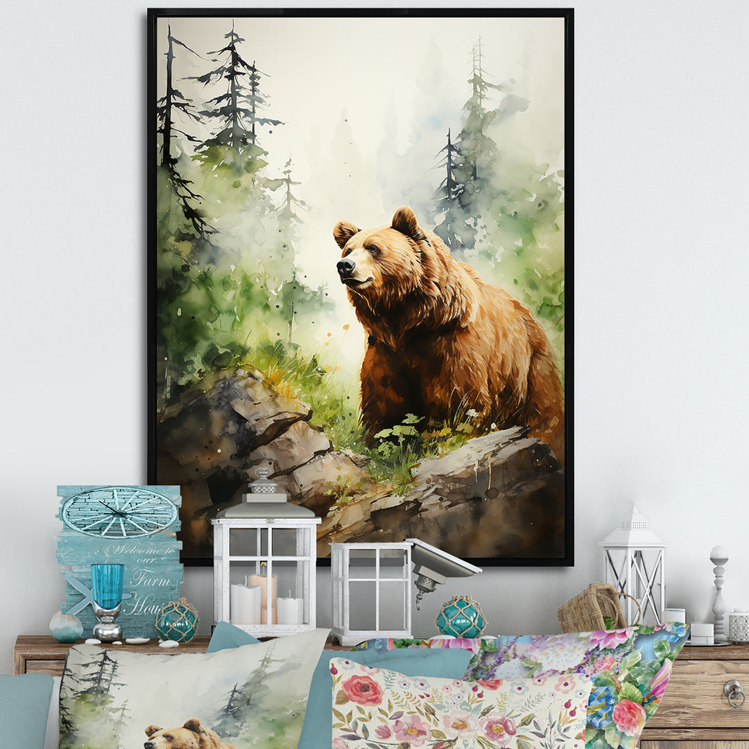 Watercolor Grizzly Bear In Its Haven - Bear Wall Art Prints