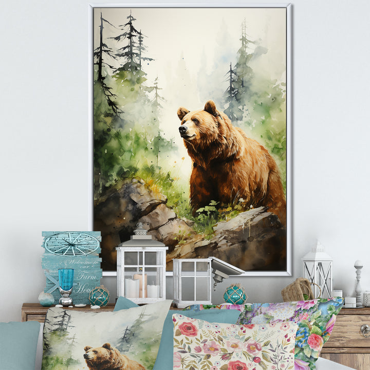 Watercolor Grizzly Bear In Its Haven - Bear Wall Art Prints