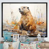 Minimalism Brown Beaver - Beaver Framed Canvas Art