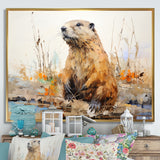 Minimalism Brown Beaver - Beaver Framed Canvas Art