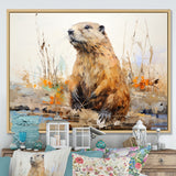 Minimalism Brown Beaver - Beaver Framed Canvas Art