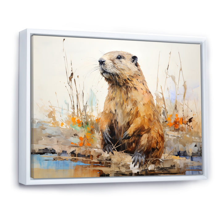 Minimalism Brown Beaver - Beaver Framed Canvas Art