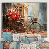 Crimson Ride Red Flowers - Bicycle Canvas Wall Art