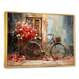 Crimson Ride Red Flowers - Bicycle Canvas Wall Art