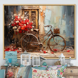 Crimson Ride Red Flowers - Bicycle Canvas Wall Art