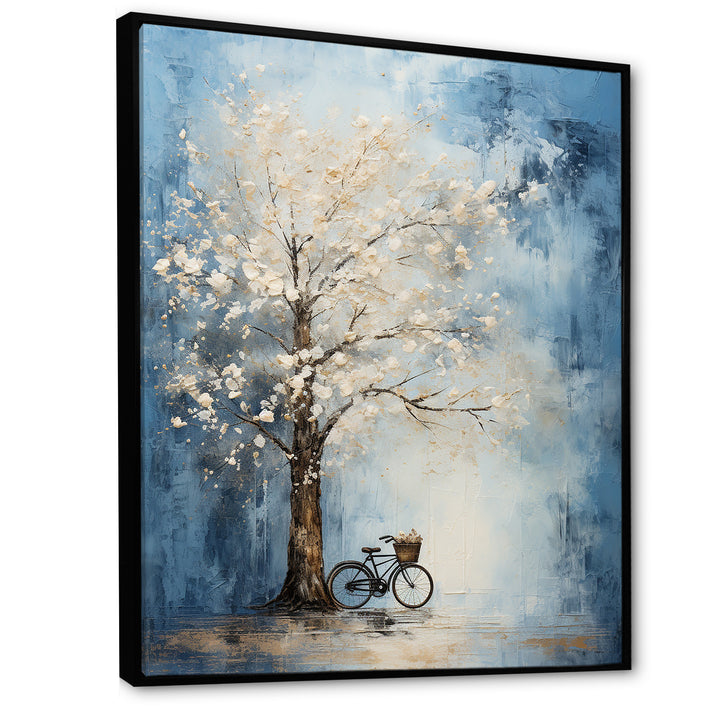 Indigo Intrigue White Tree - Bicycle Canvas Wall Art