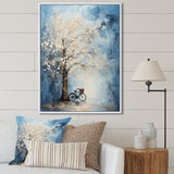 Indigo Intrigue White Tree - Bicycle Canvas Wall Art