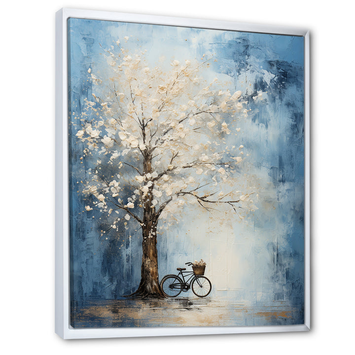 Indigo Intrigue White Tree - Bicycle Canvas Wall Art