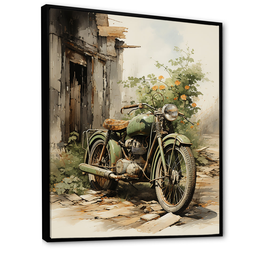 Olive Outing Vintage Motorbike - Bicycle Canvas Wall Art