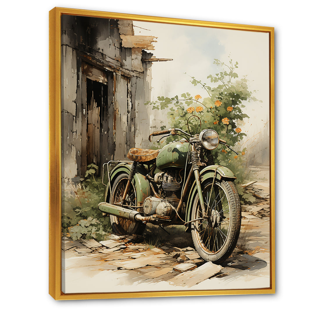 Olive Outing Vintage Motorbike - Bicycle Canvas Wall Art