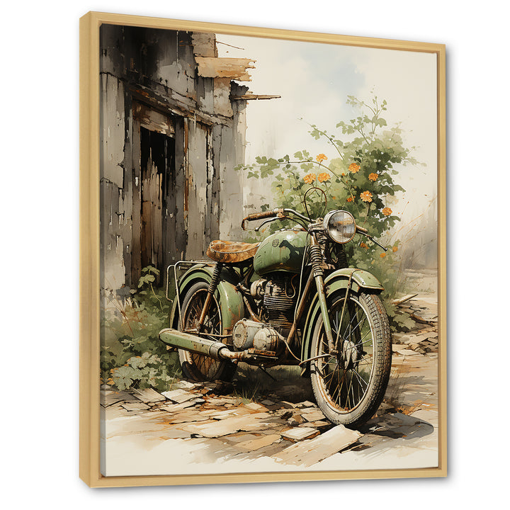 Olive Outing Vintage Motorbike - Bicycle Canvas Wall Art