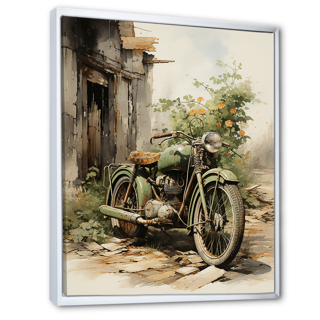 Olive Outing Vintage Motorbike - Bicycle Canvas Wall Art