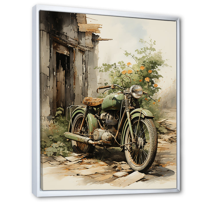 Olive Outing Vintage Motorbike - Bicycle Canvas Wall Art