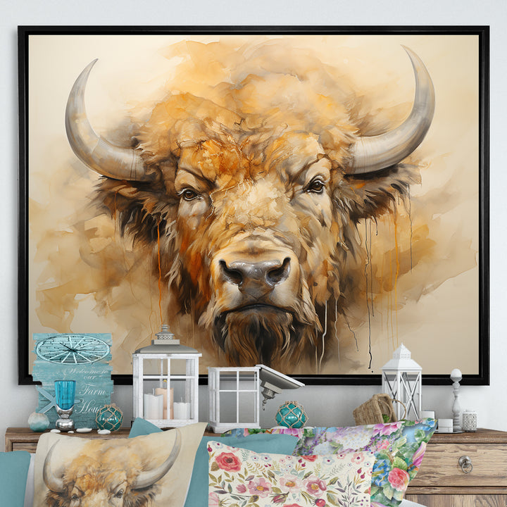 Minimalism Bison Head - Bison Canvas Wall Art