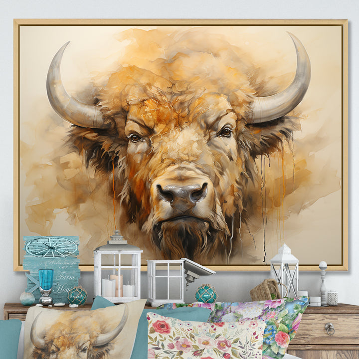 Minimalism Bison Head - Bison Canvas Wall Art