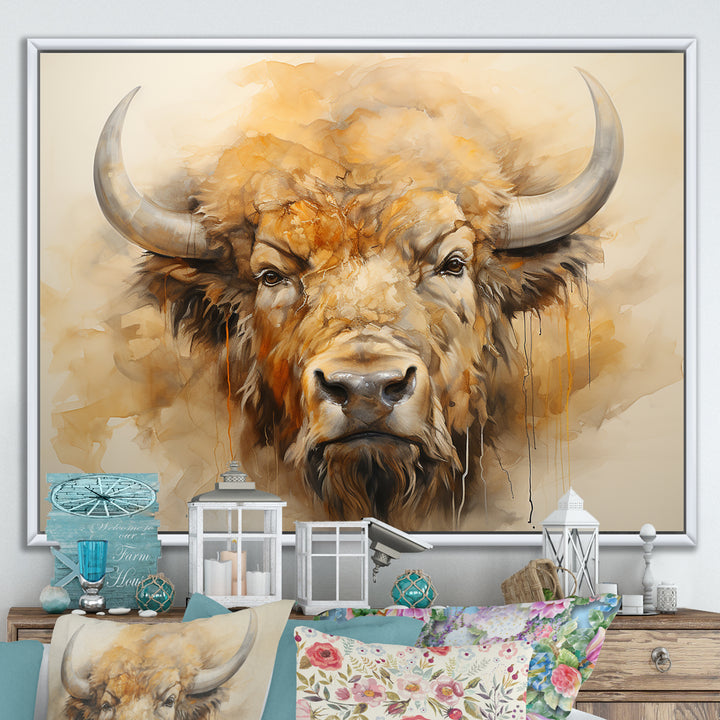 Minimalism Bison Head - Bison Canvas Wall Art