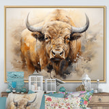 Minimalism Bison Portrait - Bison Canvas Wall Art