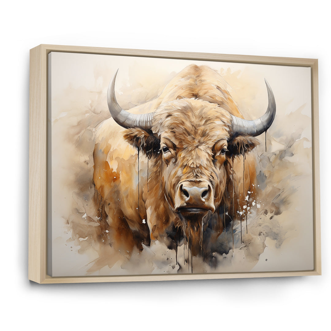 Minimalism Bison Portrait - Bison Canvas Wall Art