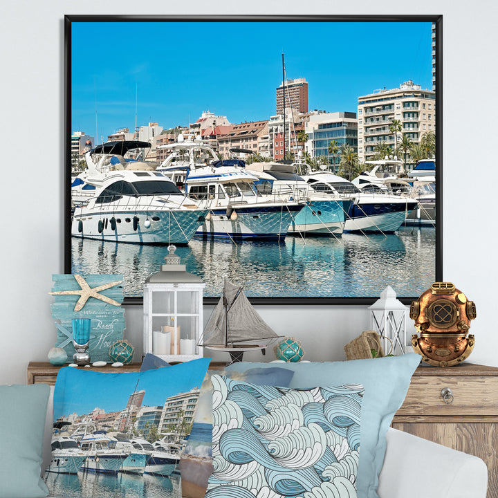 Boats Docked At Port Alicante Spain - Boat Canvas Wall Art