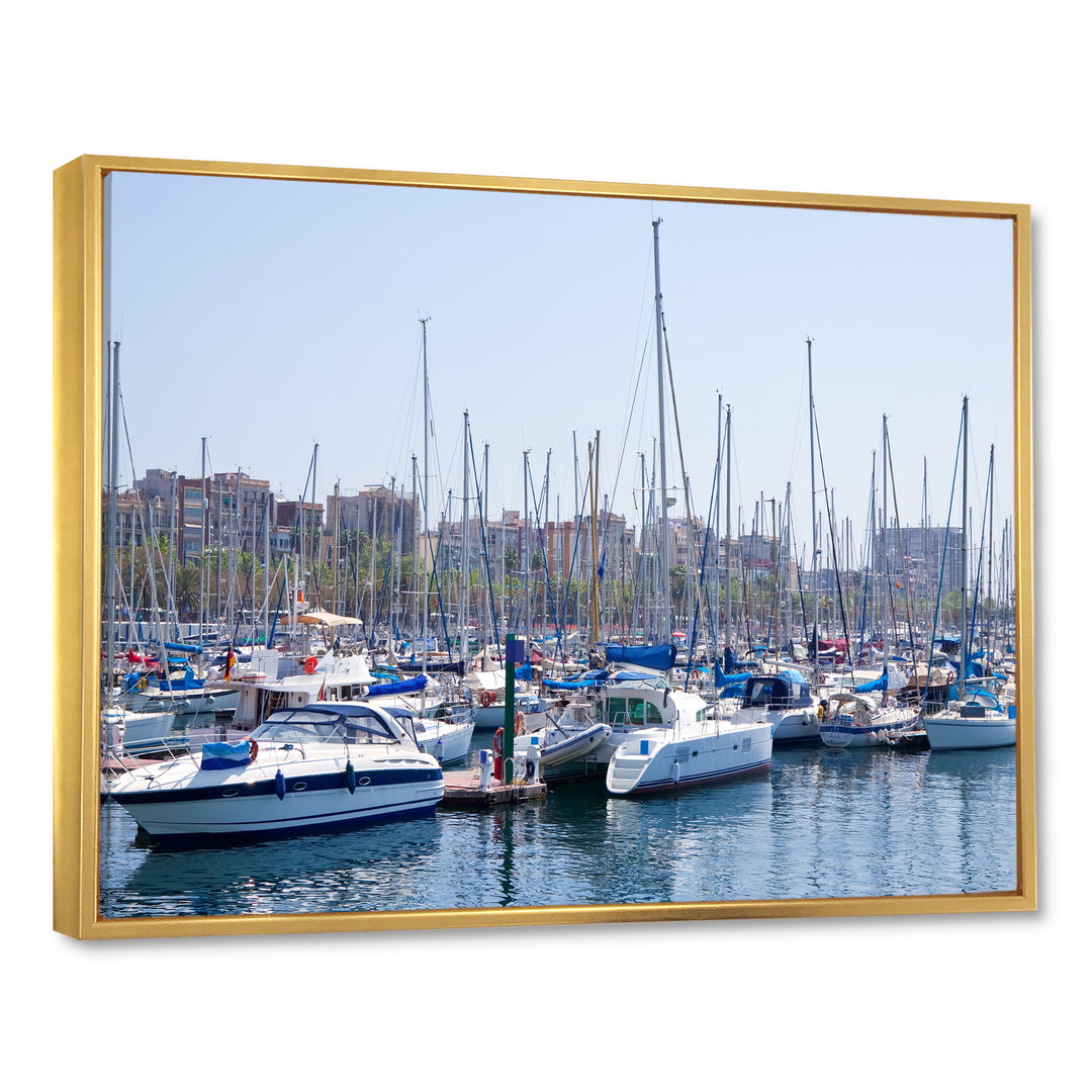 Yachts Docked At Port Vell - Boat Canvas Wall Art
