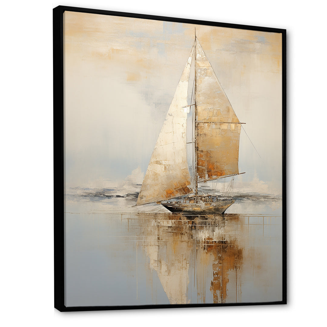 Gold Sailing Charm In The Morning Mist - Boat Sailing Canvas Wall Art