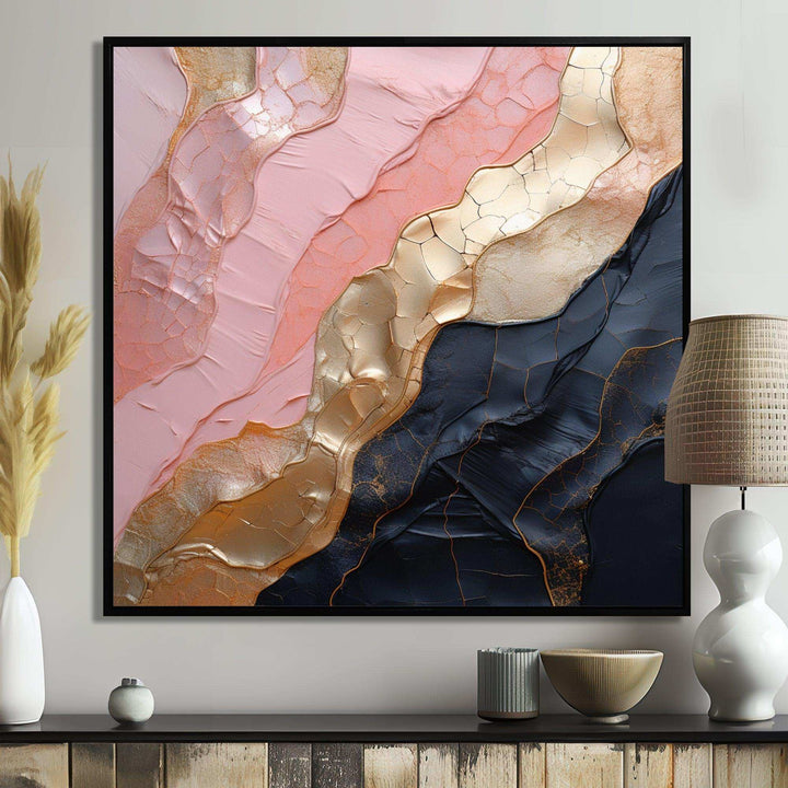 Minimalism Pink Gold Poteries - Abstract Canvas Wall Art