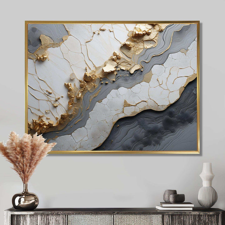 Minimalism White Gold Poteries - Abstract Canvas Wall Art