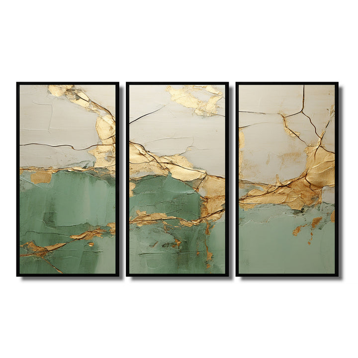 Green Gold Minimalism Poteries - 3-Piece Canvas Wall Art