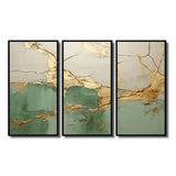 Green Gold Minimalism Poteries - 3-Piece Canvas Wall Art