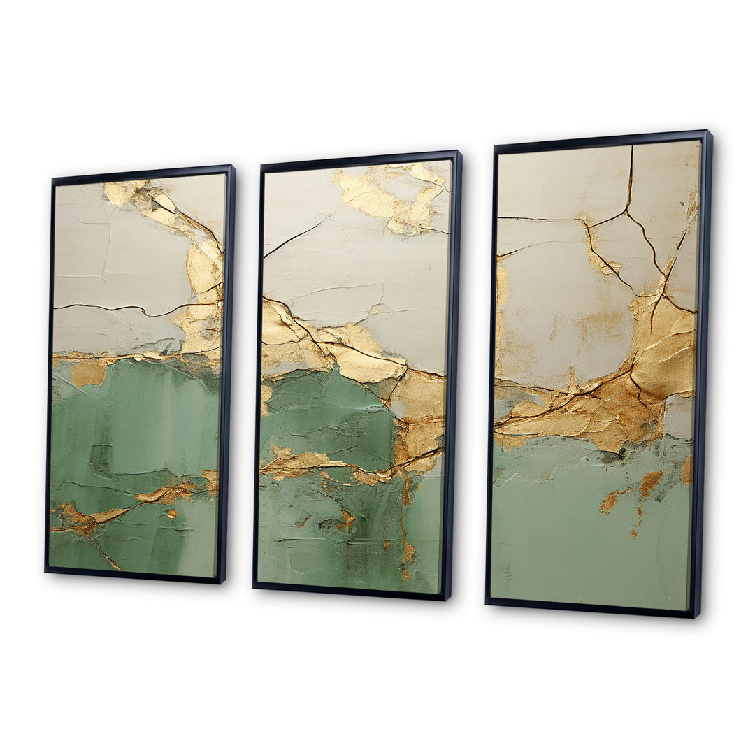 Green Gold Minimalism Poteries - 3-Piece Canvas Wall Art