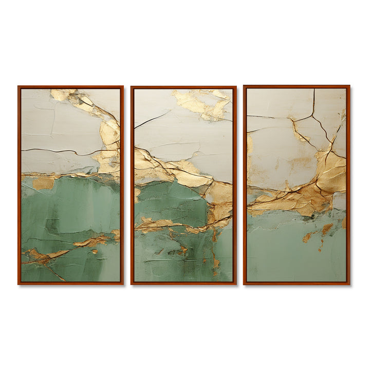 Green Gold Minimalism Poteries - 3-Piece Canvas Wall Art