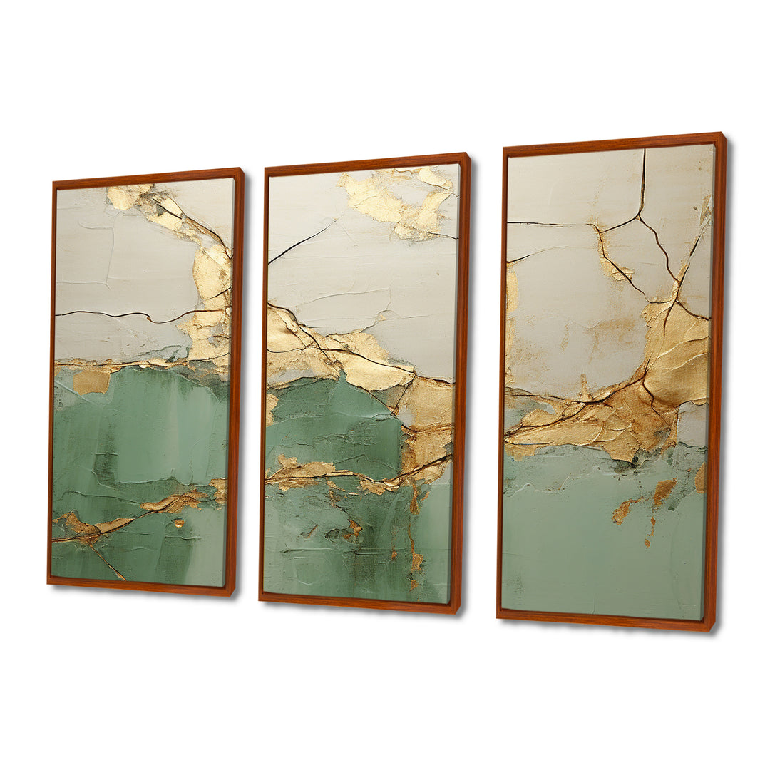 Green Gold Minimalism Poteries - 3-Piece Canvas Wall Art