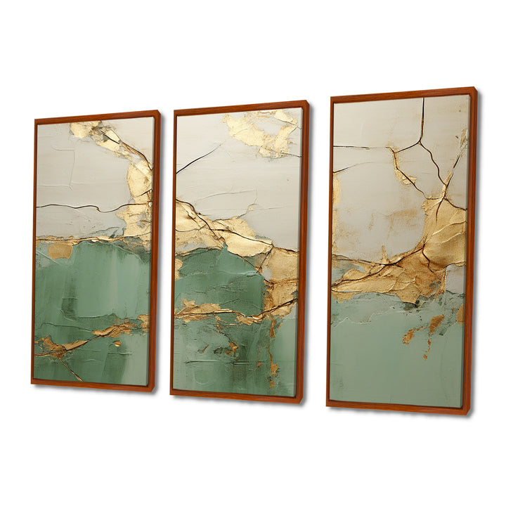 Green Gold Minimalism Poteries - 3-Piece Canvas Wall Art