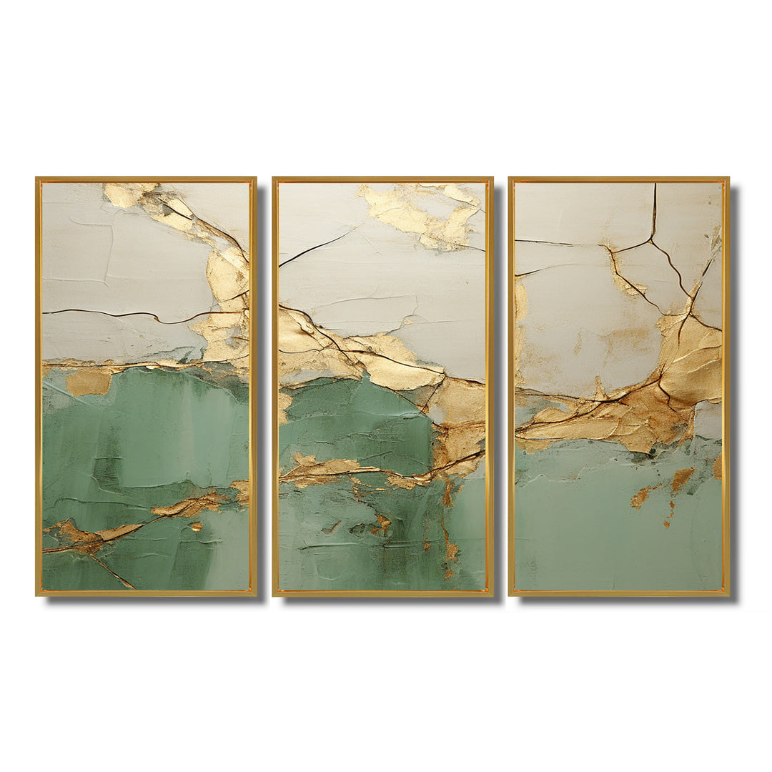 Green Gold Minimalism Poteries - 3-Piece Canvas Wall Art