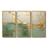 Green Gold Minimalism Poteries - 3-Piece Canvas Wall Art