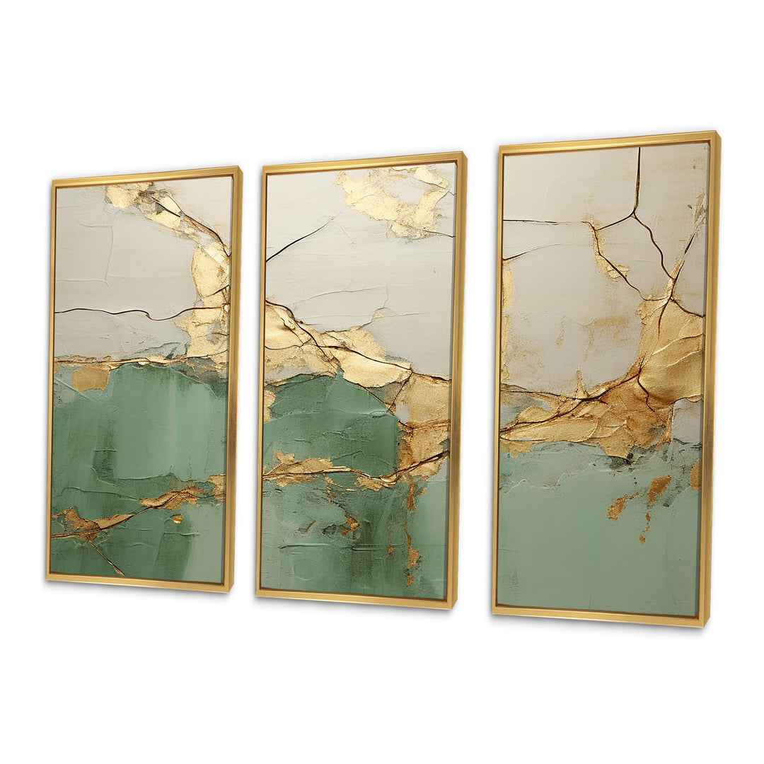 Green Gold Minimalism Poteries - 3-Piece Canvas Wall Art