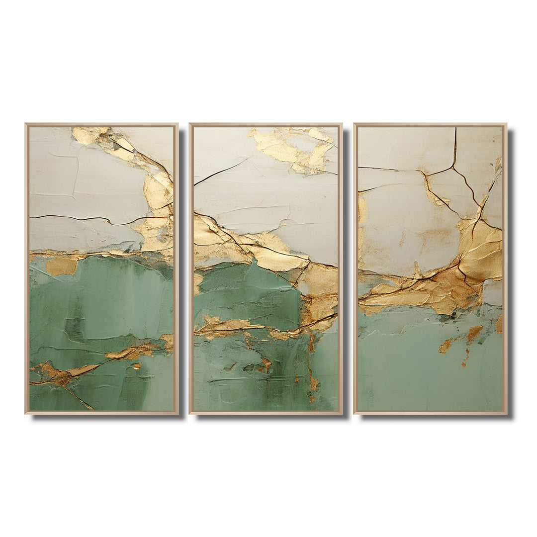 Green Gold Minimalism Poteries - 3-Piece Canvas Wall Art