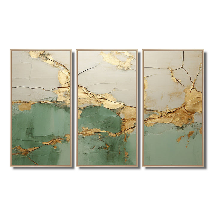 Green Gold Minimalism Poteries - 3-Piece Canvas Wall Art
